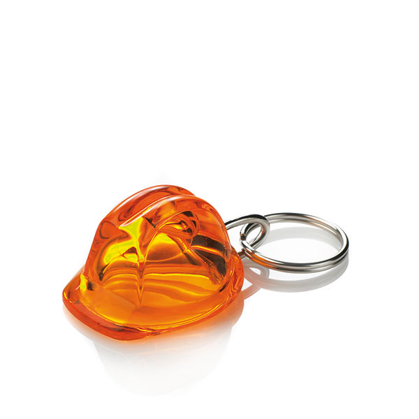 Hjelm nøglering - Genbrugs Akryl - Klar Orange