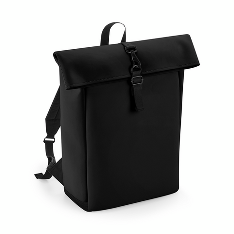 Matte PU Roll-Top Backpack - 100 % genbrugspolyester - Sort