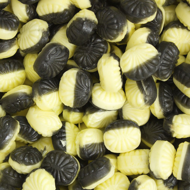 Danske Twistede Logo Bolcher i komposterbar folie - Citron, Lakrids, Peber