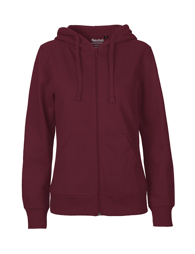 NEUTRAL Dame Zip Hoodie, 100% Økologisk Fairtrade Bomuld-Bordeaux Rød