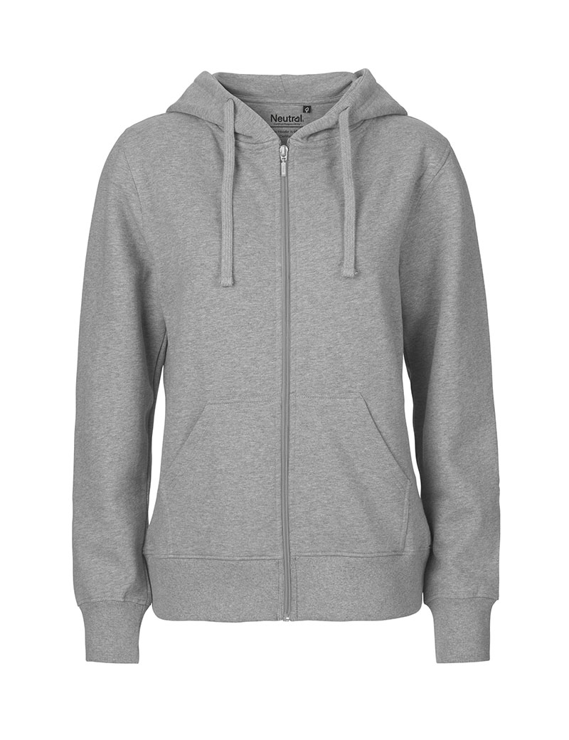 NEUTRAL Dame Zip Hoodie, 100% Økologisk Fairtrade Bomuld-Grå melange