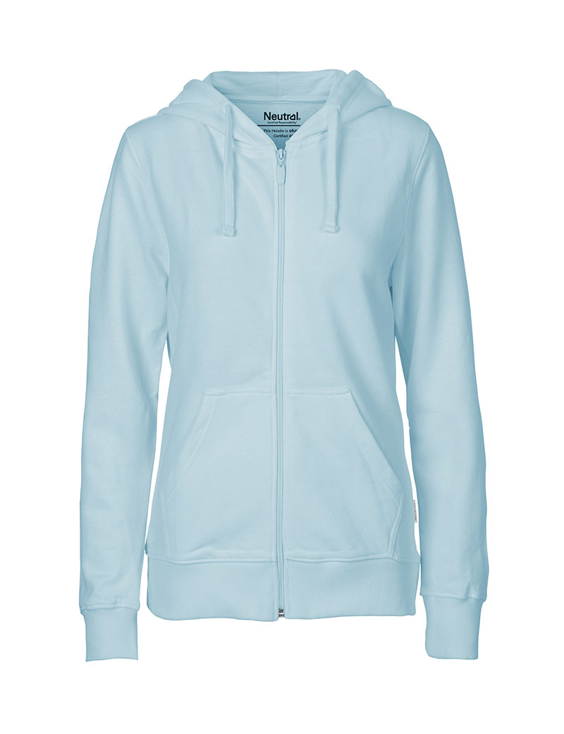 NEUTRAL Dame Zip Hoodie, 100% Økologisk Fairtrade Bomuld-Lyseblå