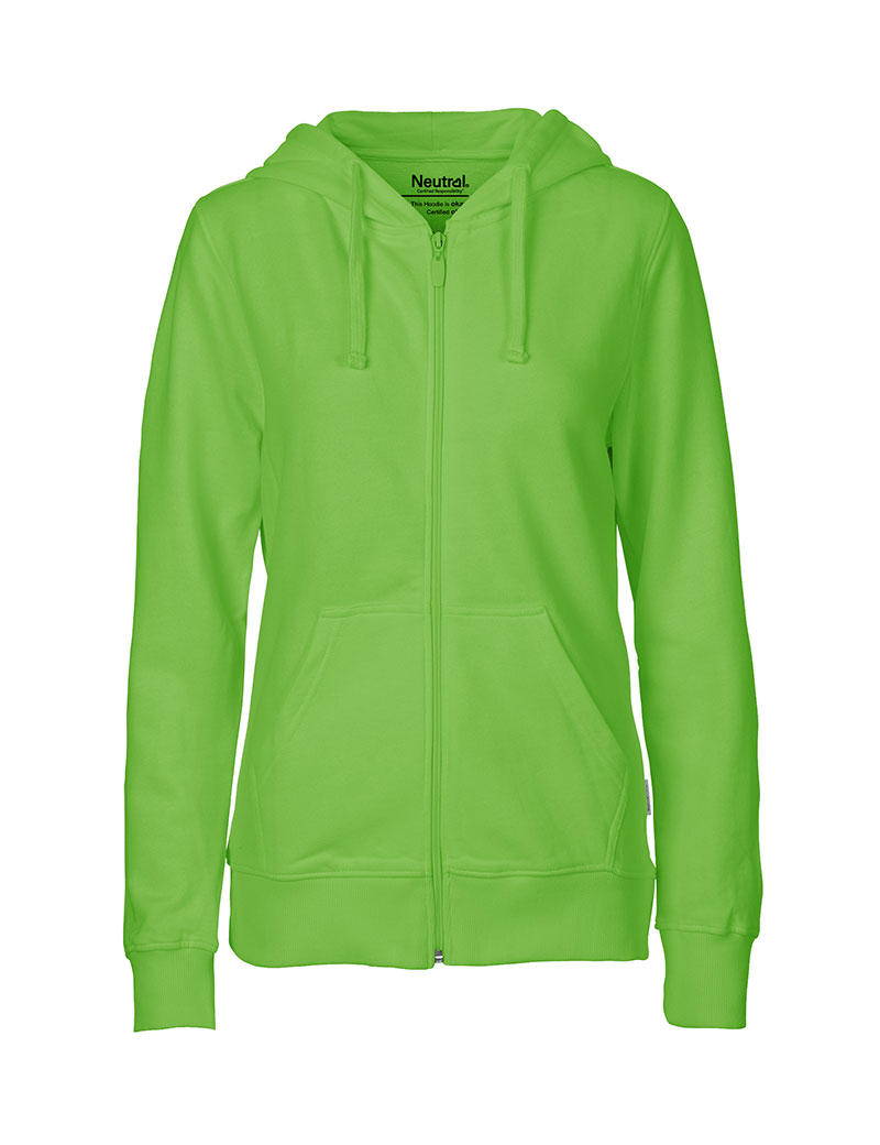 NEUTRAL Dame Zip Hoodie, 100% Økologisk Fairtrade Bomuld-Lime