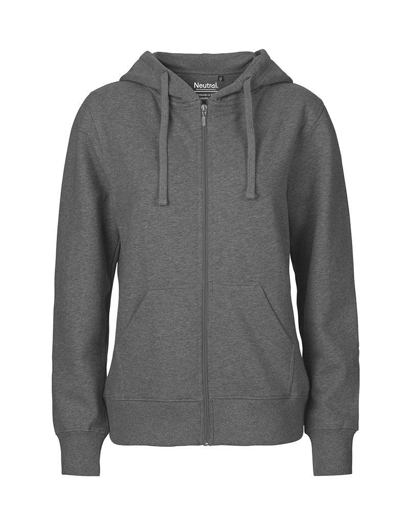 NEUTRAL Dame Zip Hoodie, 100% Økologisk Fairtrade Bomuld-Mørkegrå Melange