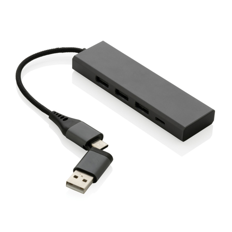 Terra HUB med 3 USB-porte, RCS genanvendt aluminium