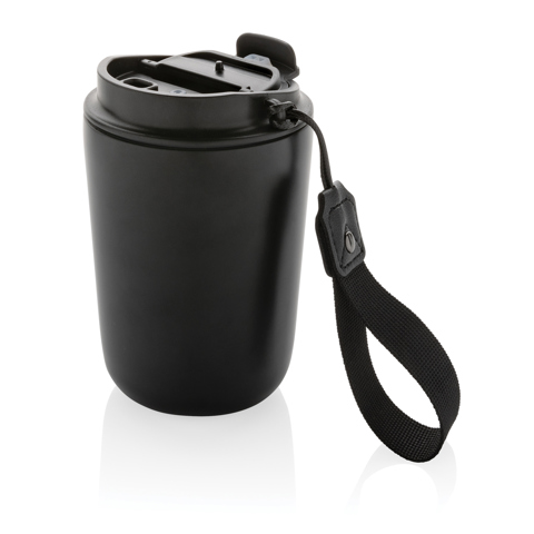 Cuppa RCS vakuumtumbler i genanvendt stål, med lanyard-Sort