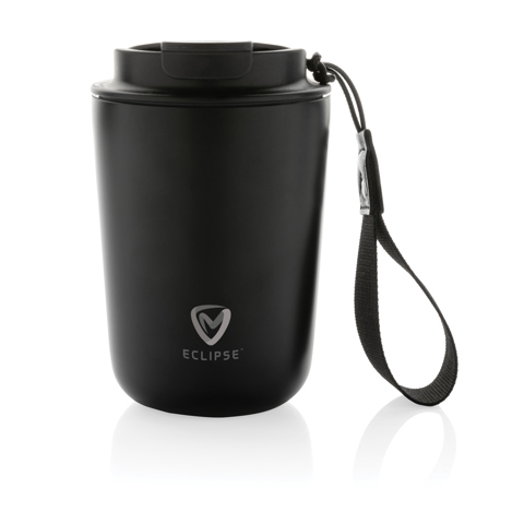 Cuppa RCS vakuumtumbler i genanvendt stål, med lanyard-Sort