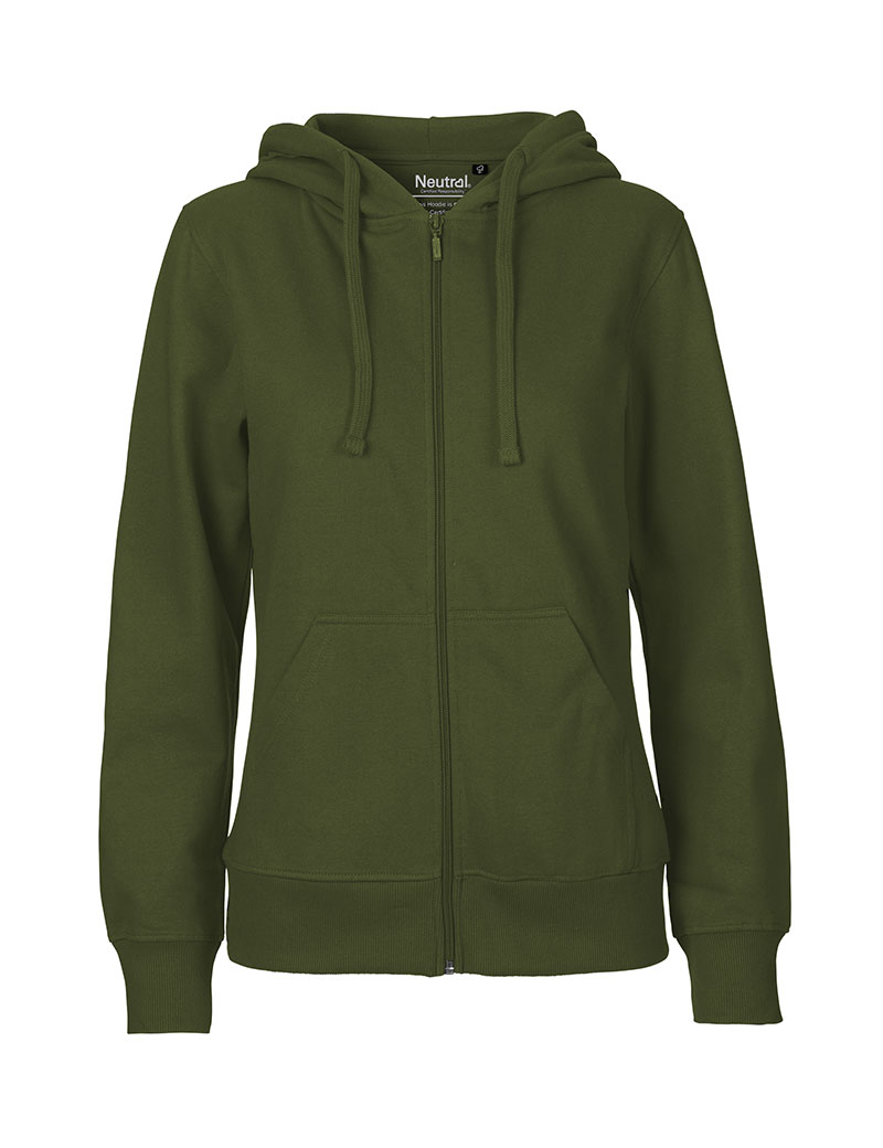 NEUTRAL Dame Zip Hoodie, 100% Økologisk Fairtrade Bomuld-Militær