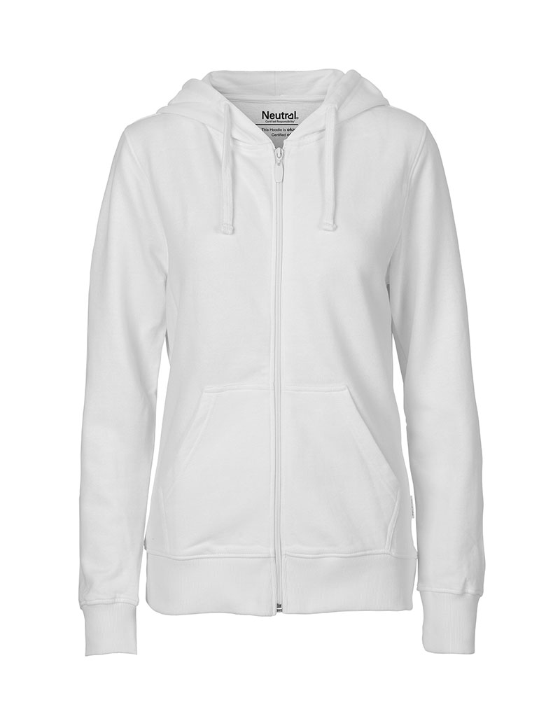 NEUTRAL Dame Zip Hoodie, 100% Økologisk Fairtrade Bomuld-Hvid