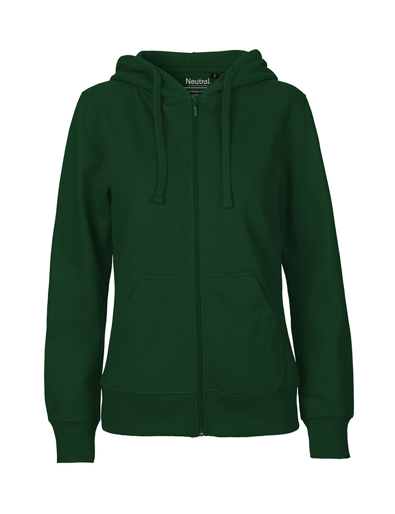 NEUTRAL Dame Zip Hoodie, 100% Økologisk Fairtrade Bomuld-Flaskegrøn