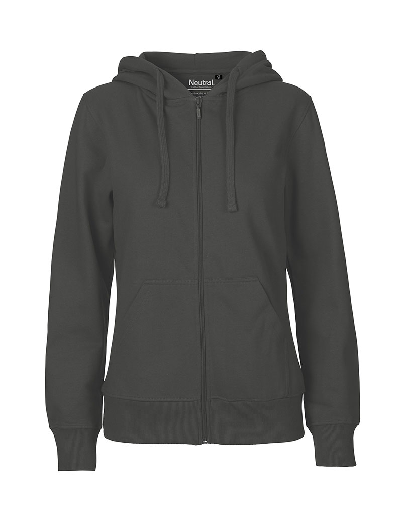 NEUTRAL Dame Zip Hoodie, 100% Økologisk Fairtrade Bomuld-Mørkegrå